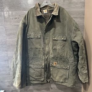 Vtg Carhartt Barn Chore Coat Blanket Lined Jacket Green Mens 4XL USA Work